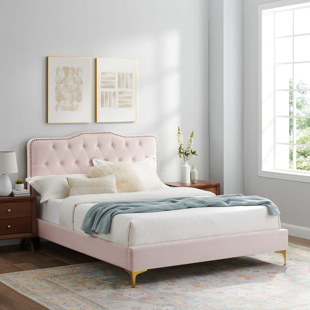 Amber Performance Velvet Queen Platform Bed By Modway - MOD-6775 | Beds | Modishstore - 83