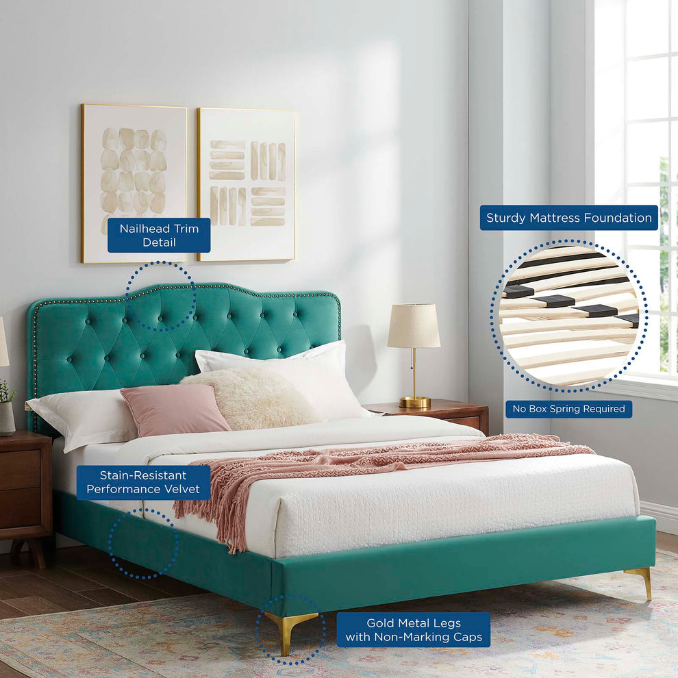Amber Performance Velvet Queen Platform Bed By Modway - MOD-6775 | Beds | Modishstore - 97