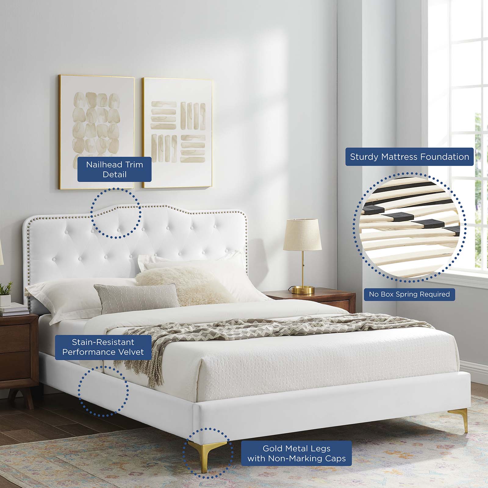 Amber Performance Velvet Queen Platform Bed By Modway - MOD-6775 | Beds | Modishstore - 112