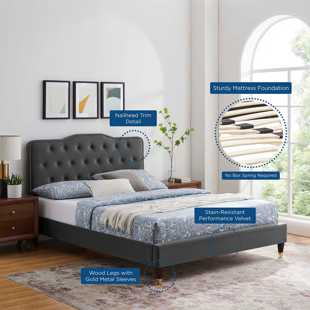 Amber Performance Velvet Queen Platform Bed By Modway - MOD-6776 | Beds | Modishstore - 7