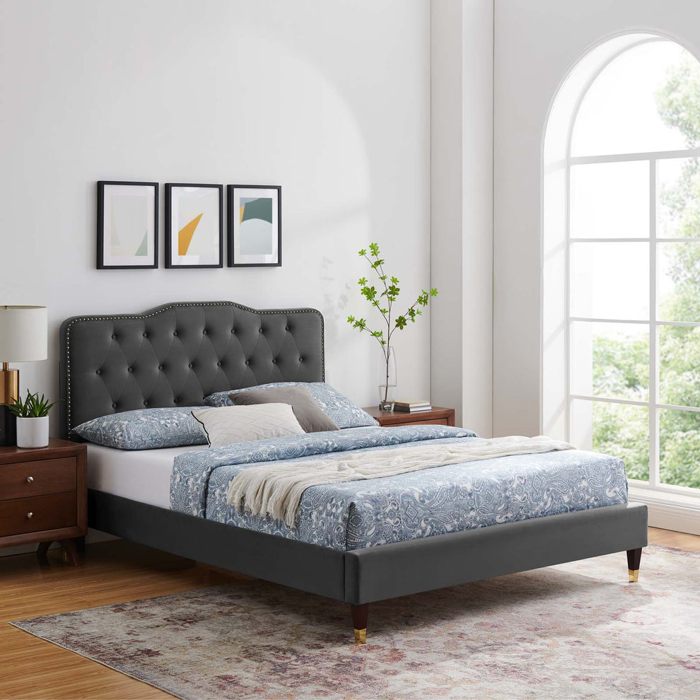 Amber Performance Velvet Queen Platform Bed By Modway - MOD-6776 | Beds | Modishstore - 8
