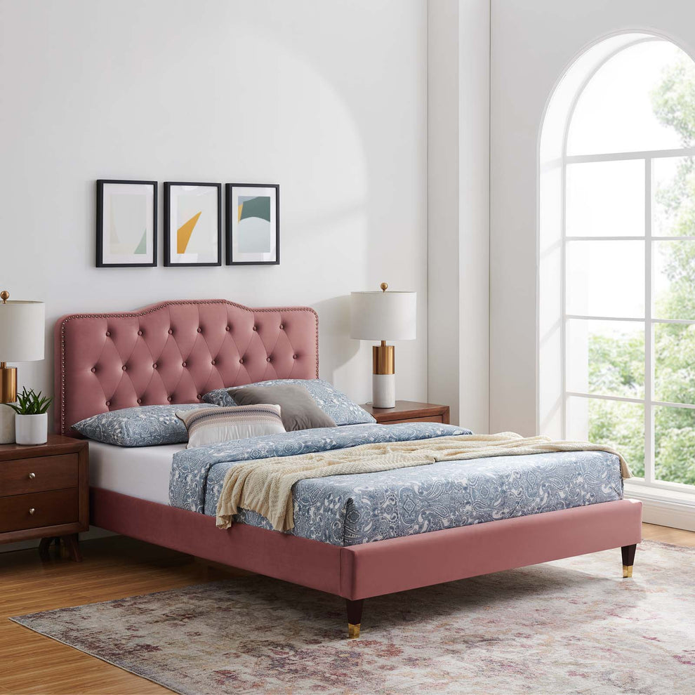 Amber Performance Velvet Queen Platform Bed By Modway - MOD-6776 | Beds | Modishstore - 22