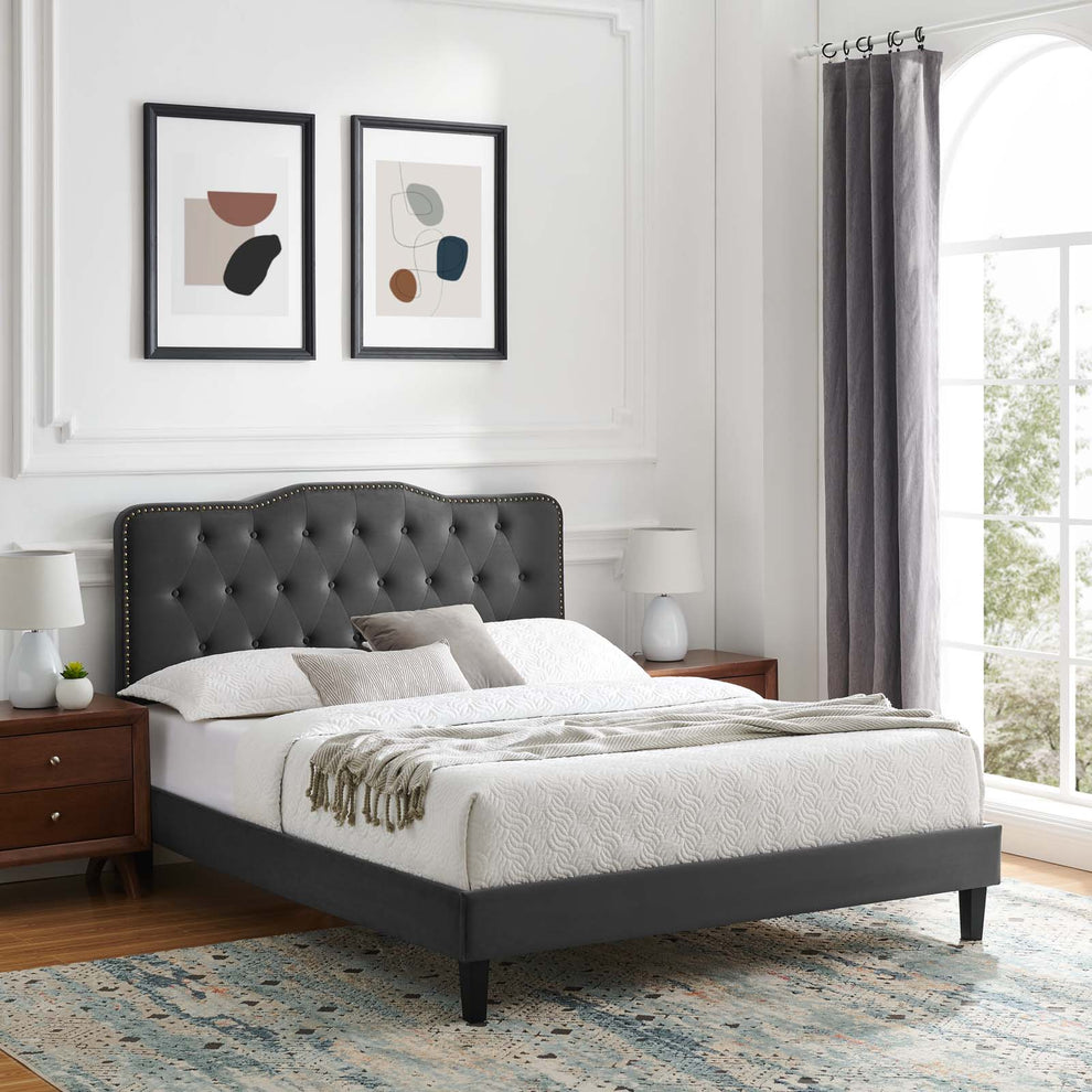 Amber Performance Velvet Queen Platform Bed By Modway - MOD-6777 | Beds | Modishstore - 7