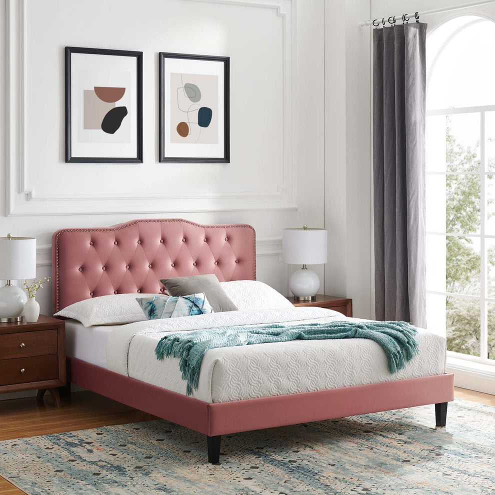 Amber Performance Velvet Queen Platform Bed By Modway - MOD-6777 | Beds | Modishstore - 21