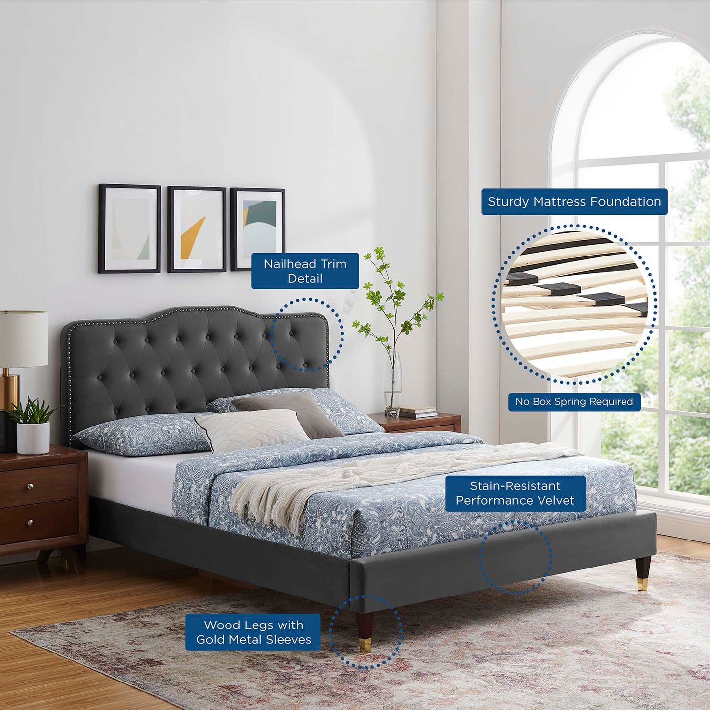 Amber Performance Velvet Twin Platform Bed By Modway - MOD-6779 | Beds | Modishstore - 7