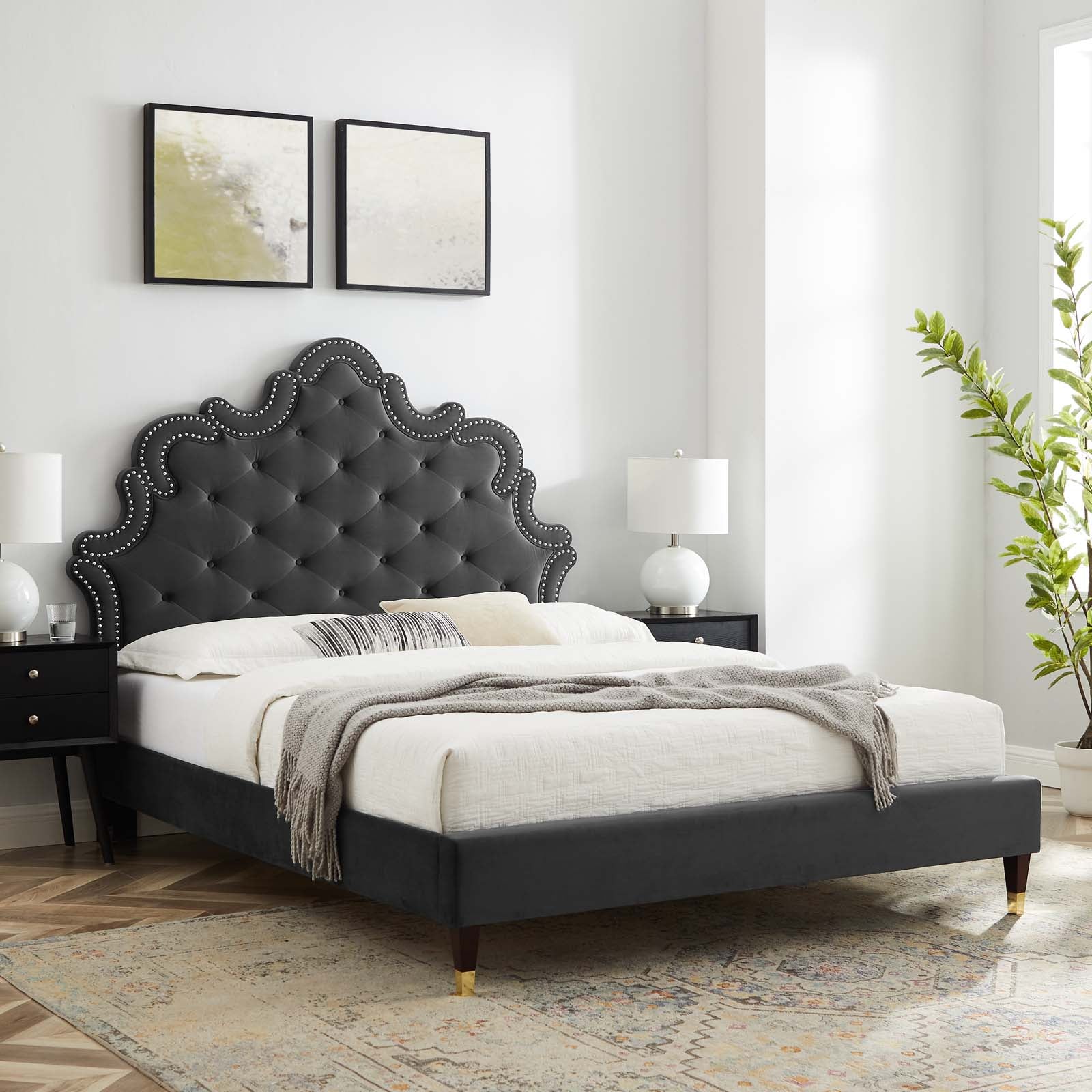 Sasha Button-Tufted Performance Velvet King Bed By Modway - MOD-6837 | Beds | Modishstore - 1