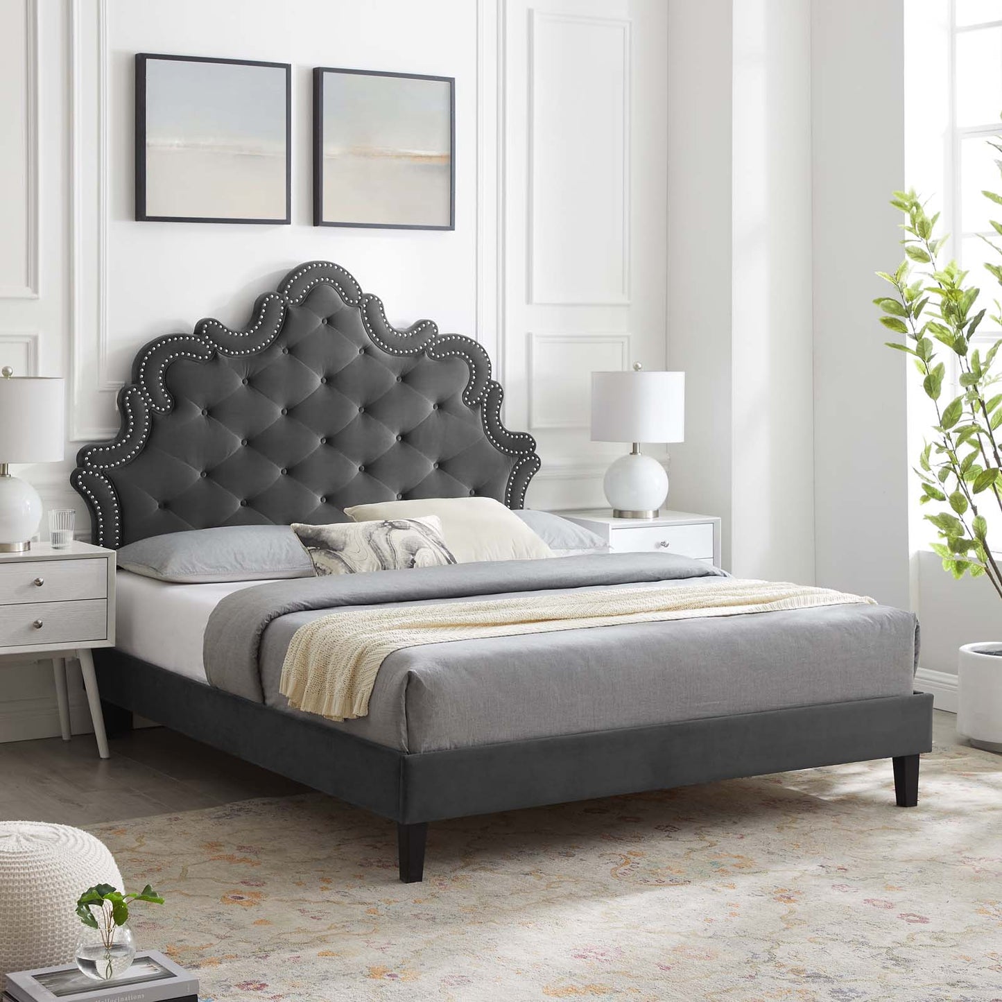 Sasha Button-Tufted Performance Velvet King Bed By Modway - MOD-6842 | Beds | Modishstore - 1