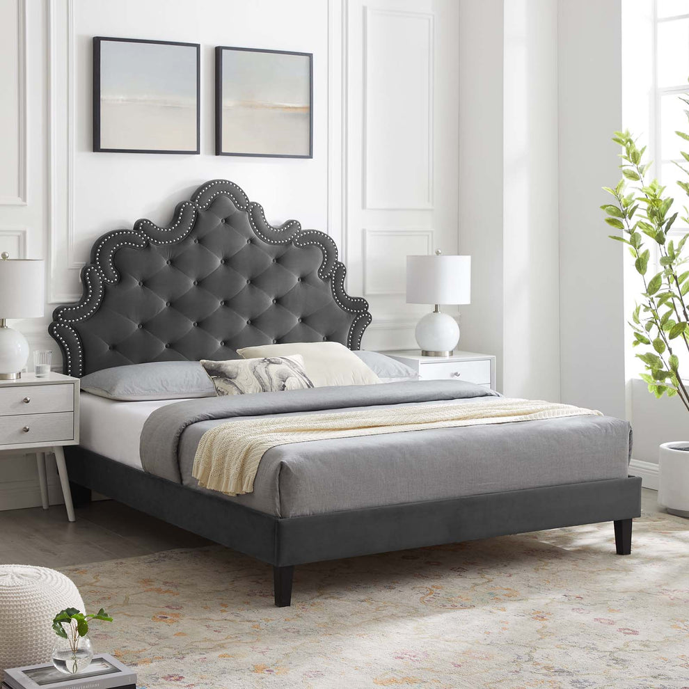 Sasha Button-Tufted Performance Velvet King Bed By Modway - MOD-6842 | Beds | Modishstore - 1