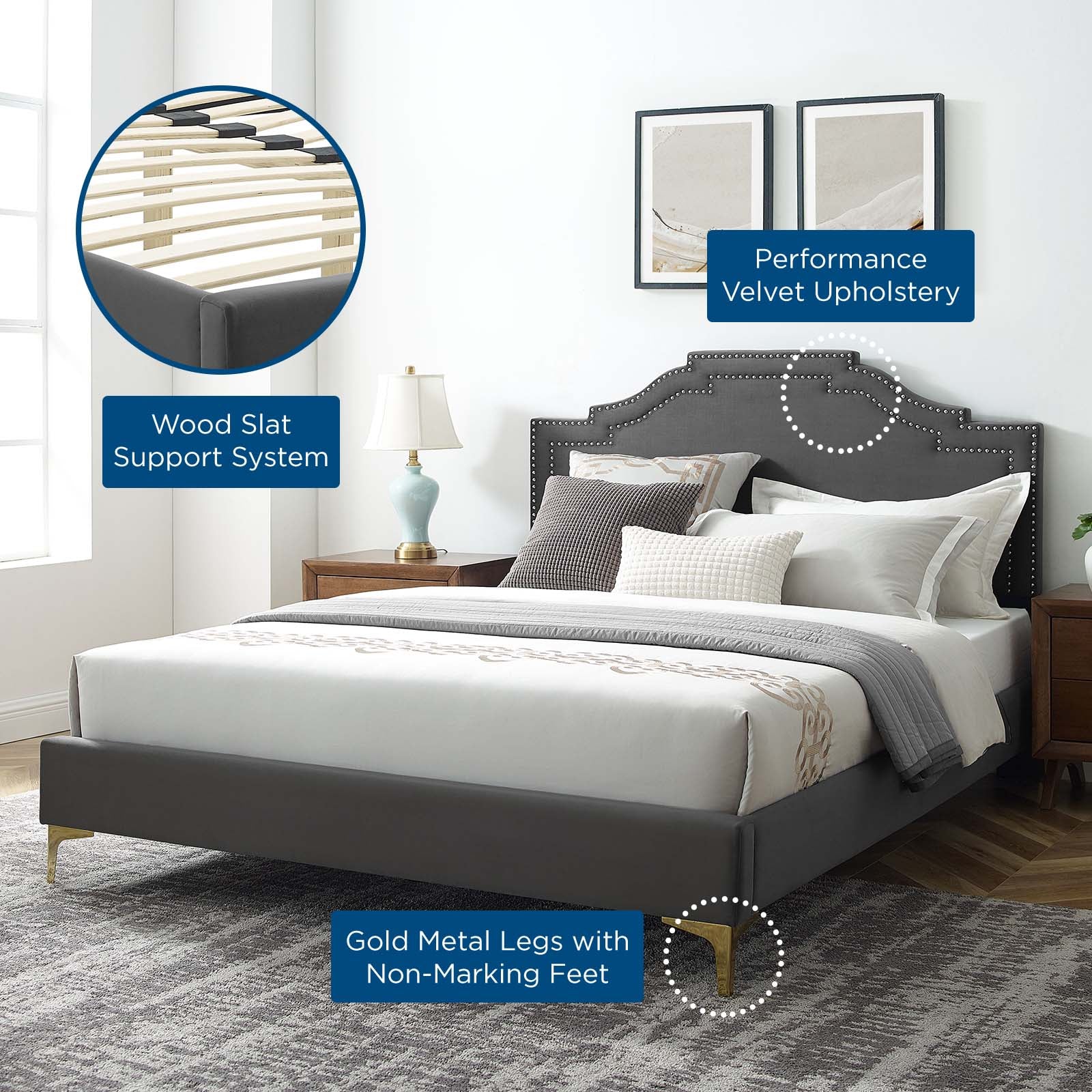 Adelaide Performance Velvet Twin Platform Bed By Modway - MOD-6850 | Beds | Modishstore - 7