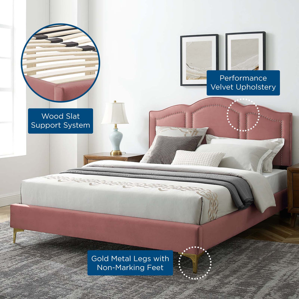 Emerson Performance Velvet King Platform Bed By Modway - MOD-6859 | Beds | Modishstore - 6