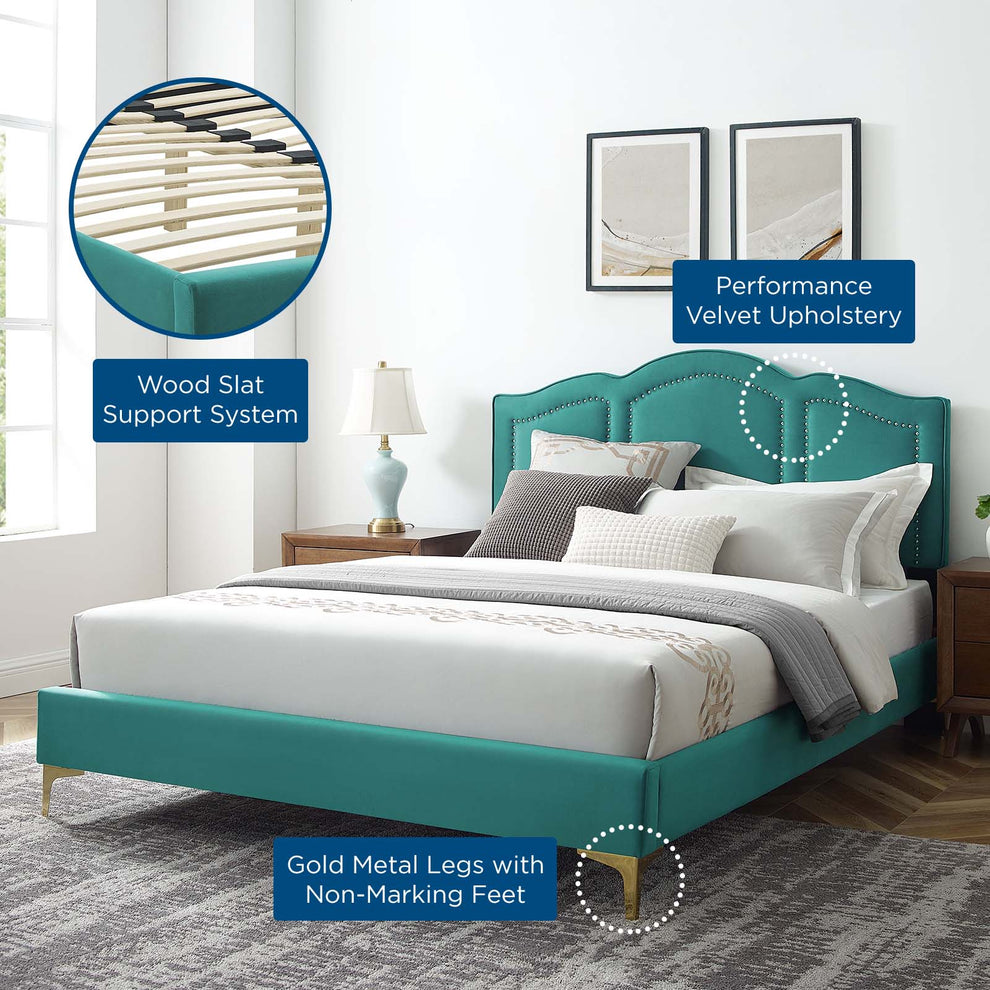 Emerson Performance Velvet King Platform Bed By Modway - MOD-6859 | Beds | Modishstore - 76