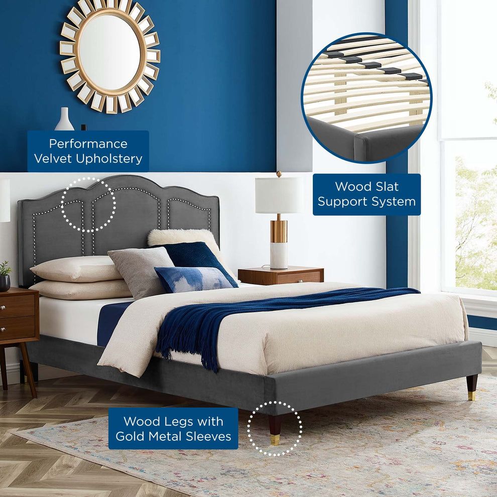 Emerson Performance Velvet King Platform Bed By Modway - MOD-6860 | Beds | Modishstore - 7