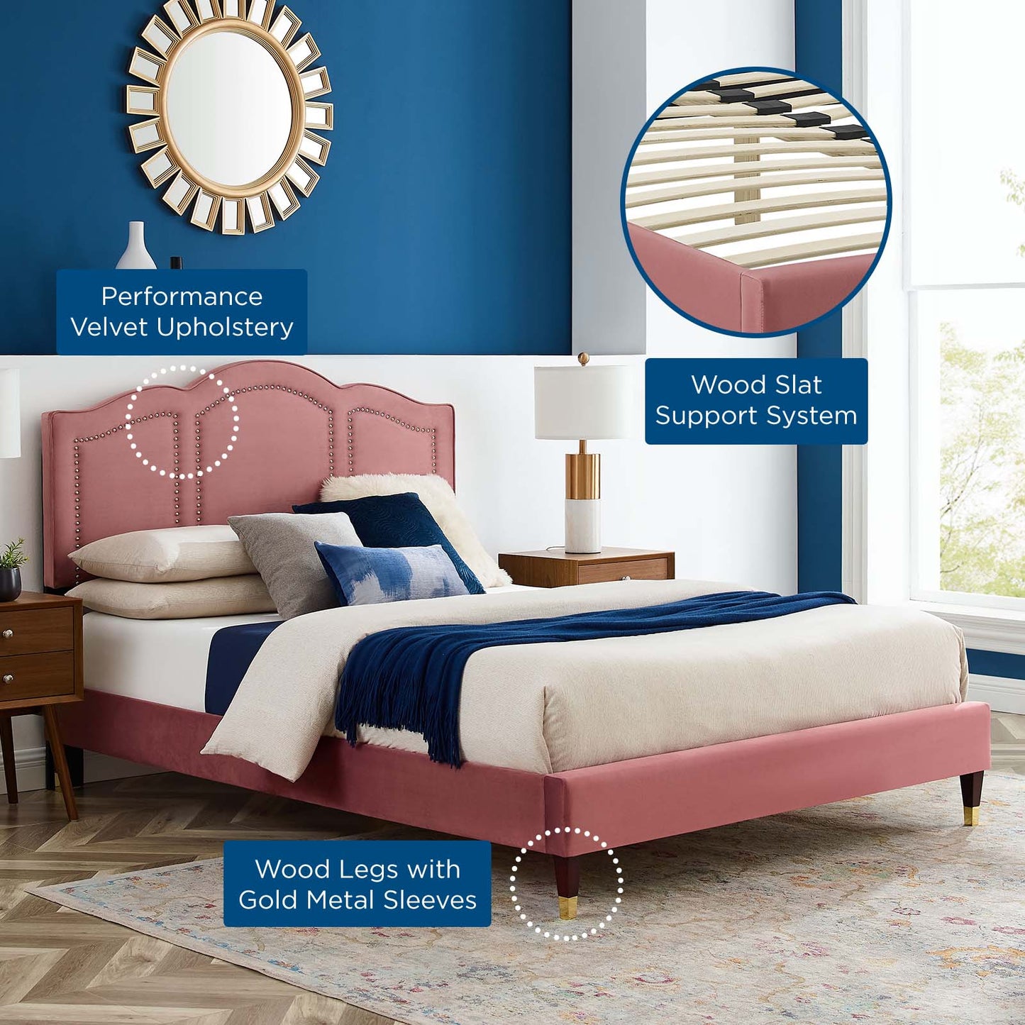 Emerson Performance Velvet King Platform Bed By Modway - MOD-6860 | Beds | Modishstore - 20