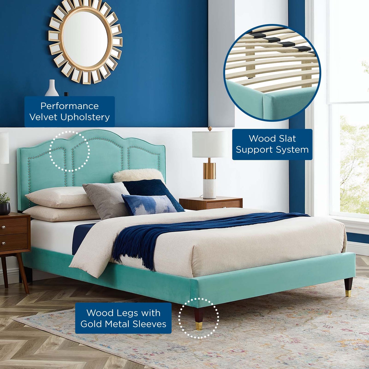 Emerson Performance Velvet King Platform Bed By Modway - MOD-6860 | Beds | Modishstore - 34