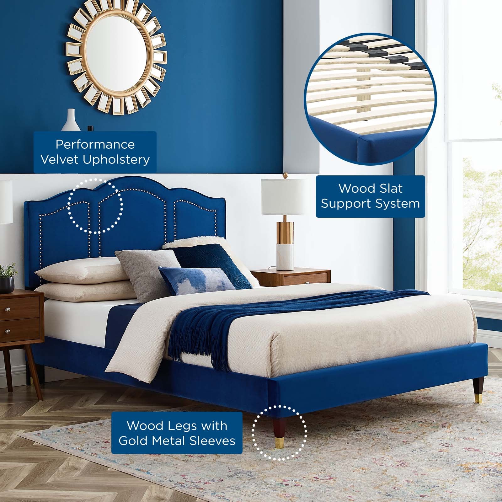 Emerson Performance Velvet King Platform Bed By Modway - MOD-6860 | Beds | Modishstore - 48