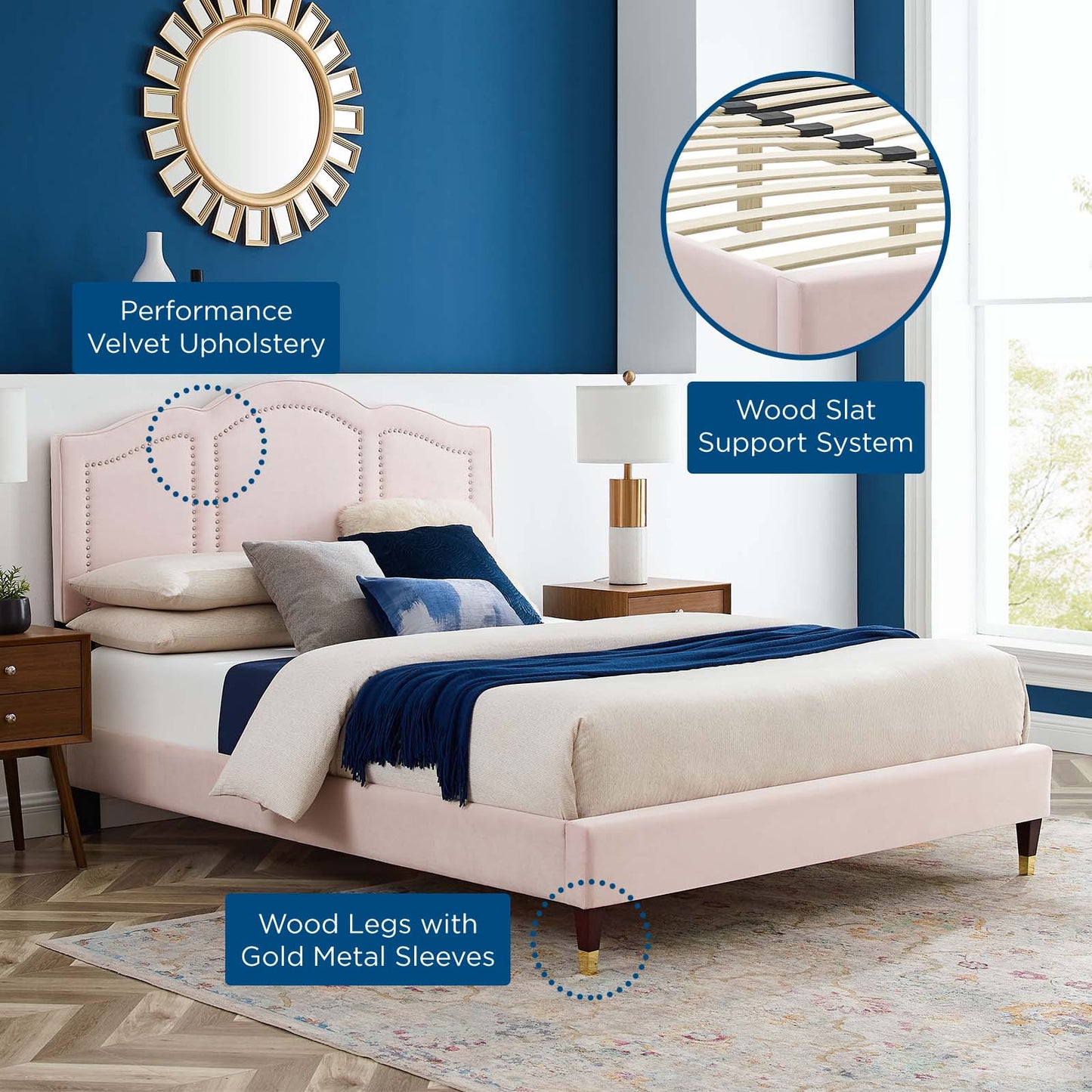 Emerson Performance Velvet King Platform Bed By Modway - MOD-6860 | Beds | Modishstore - 62