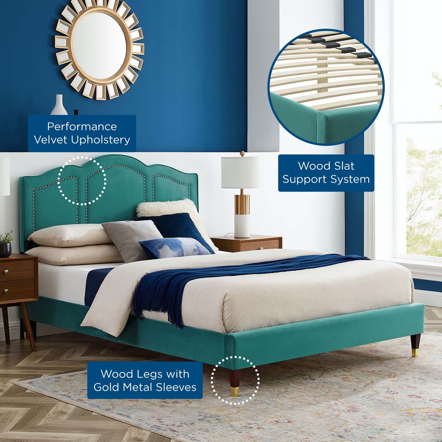 Emerson Performance Velvet King Platform Bed By Modway - MOD-6860 | Beds | Modishstore - 76