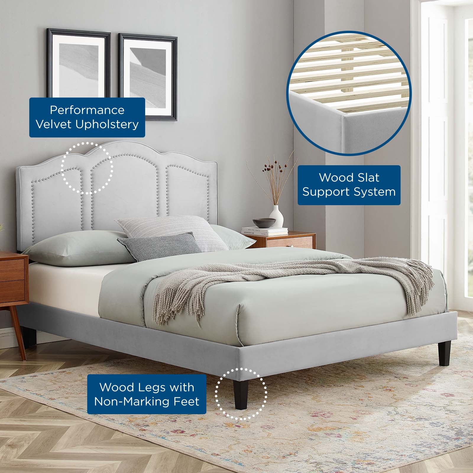 Emerson Performance Velvet King Platform Bed By Modway - MOD-6861 | Beds | Modishstore - 31