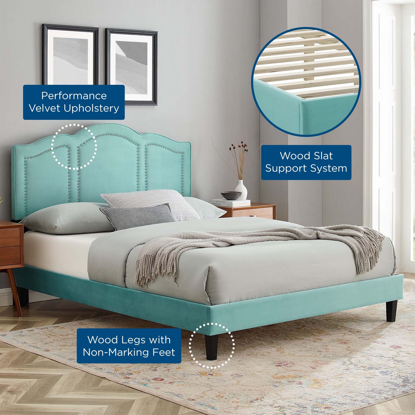 Emerson Performance Velvet King Platform Bed By Modway - MOD-6861 | Beds | Modishstore - 44