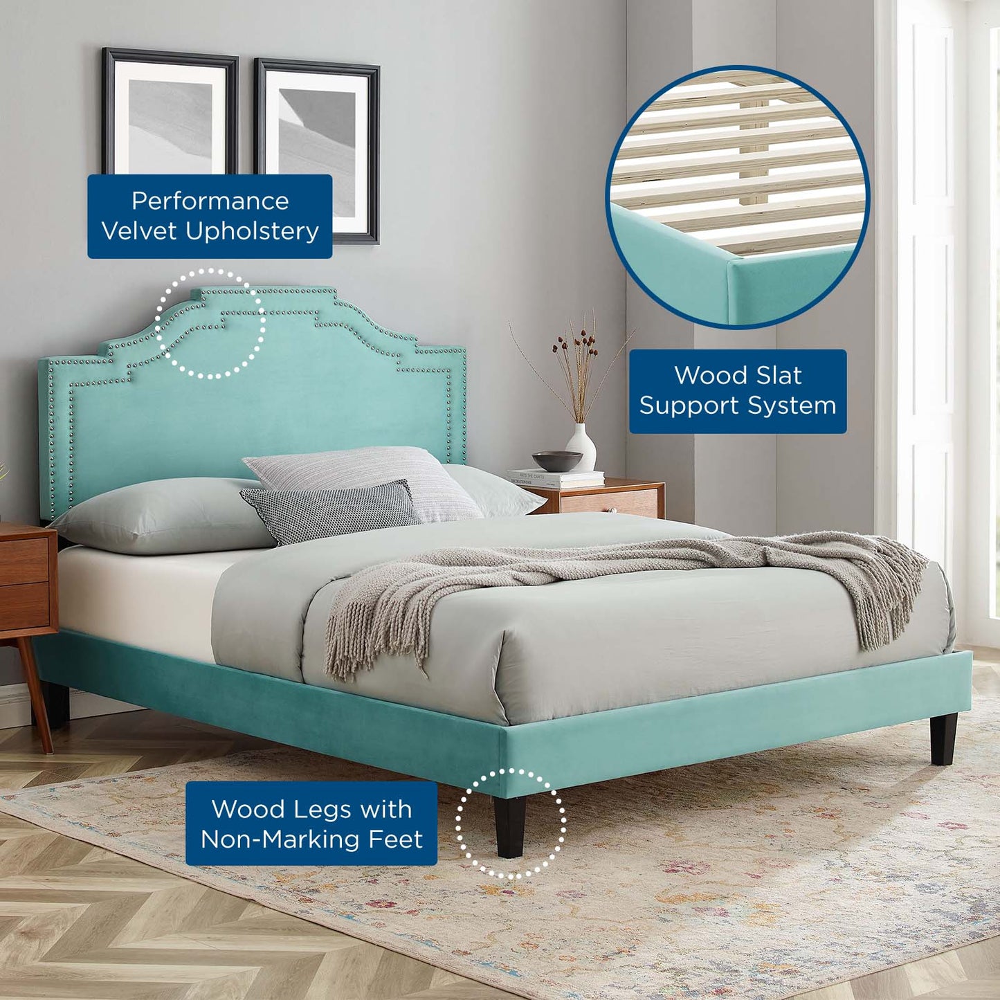 Adelaide Performance Velvet King Platform Bed By Modway - MOD-6864 | Beds | Modishstore - 44