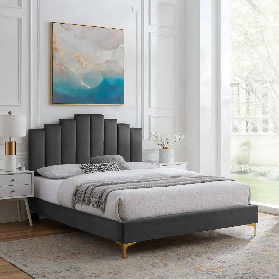 Modway Elise King Performance Velvet Platform Bed - MOD-6881 | Beds | Modishstore - 1