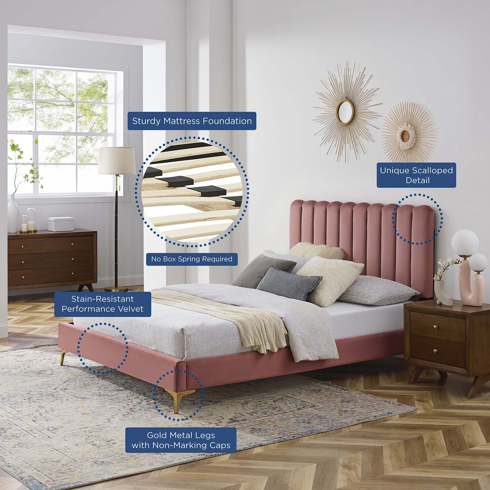 Reagan Twin Performance Velvet Platform Bed By Modway - MOD-6885 | Beds | Modishstore - 25