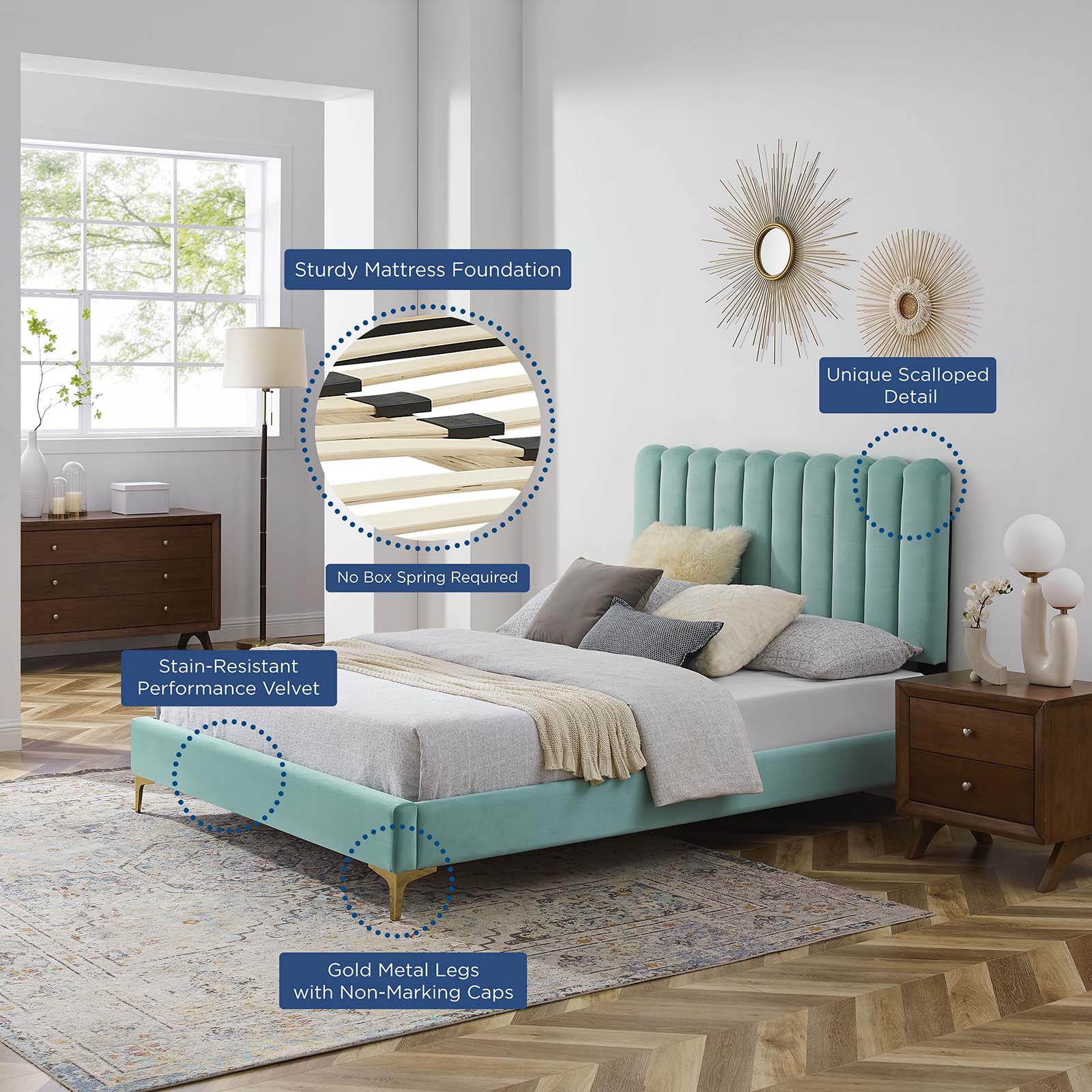 Reagan Twin Performance Velvet Platform Bed By Modway - MOD-6885 | Beds | Modishstore - 57