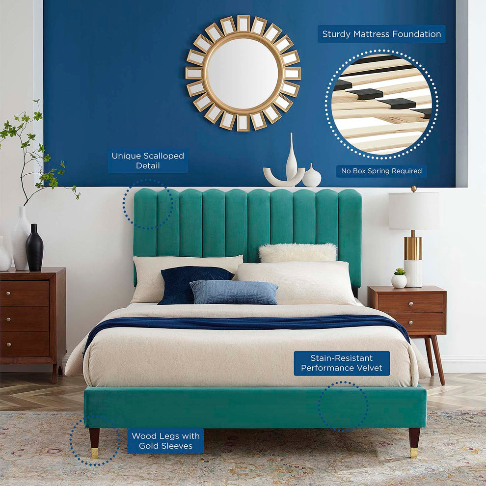 Reagan Twin Performance Velvet Platform Bed By Modway - MOD-6886 | Beds | Modishstore - 105