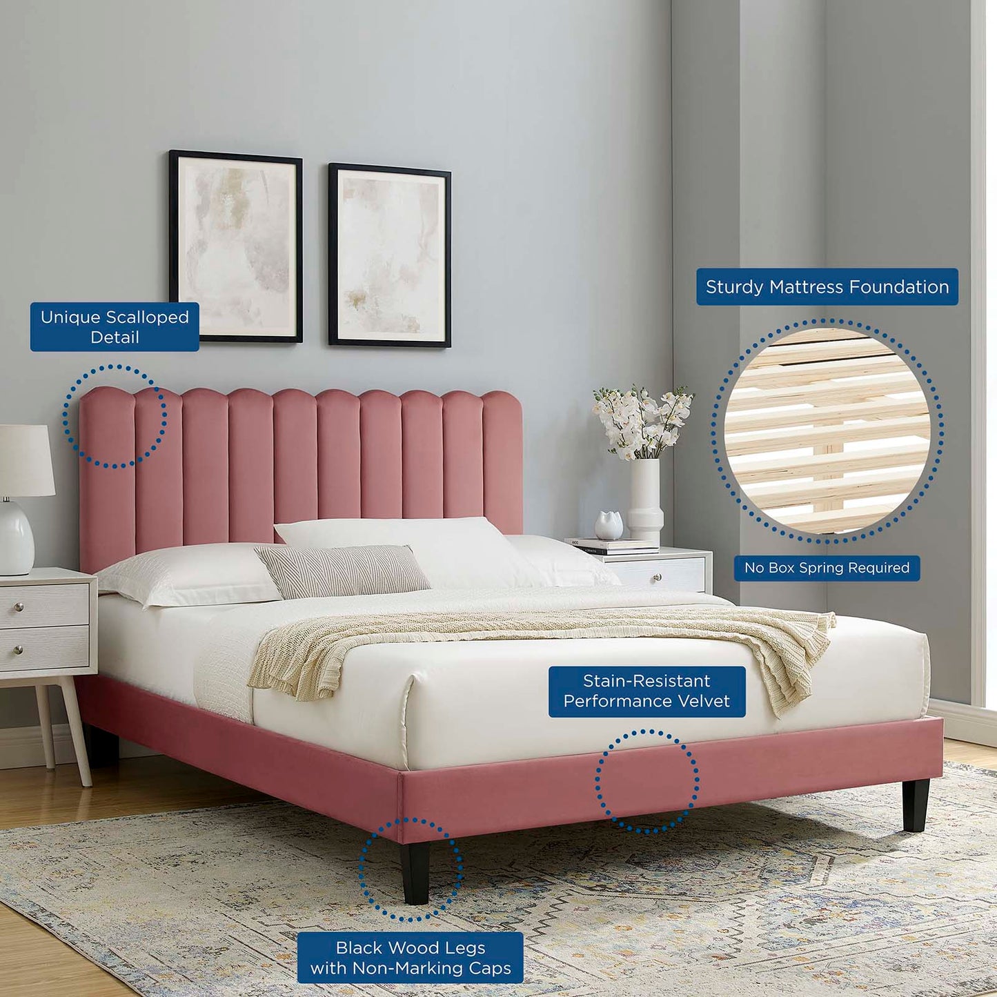 Reagan Twin Performance Velvet Platform Bed By Modway - MOD-6887 | Beds | Modishstore - 25