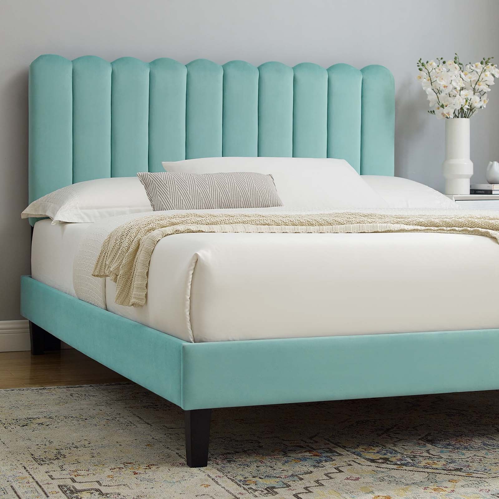 Reagan Twin Performance Velvet Platform Bed By Modway - MOD-6887 | Beds | Modishstore - 56