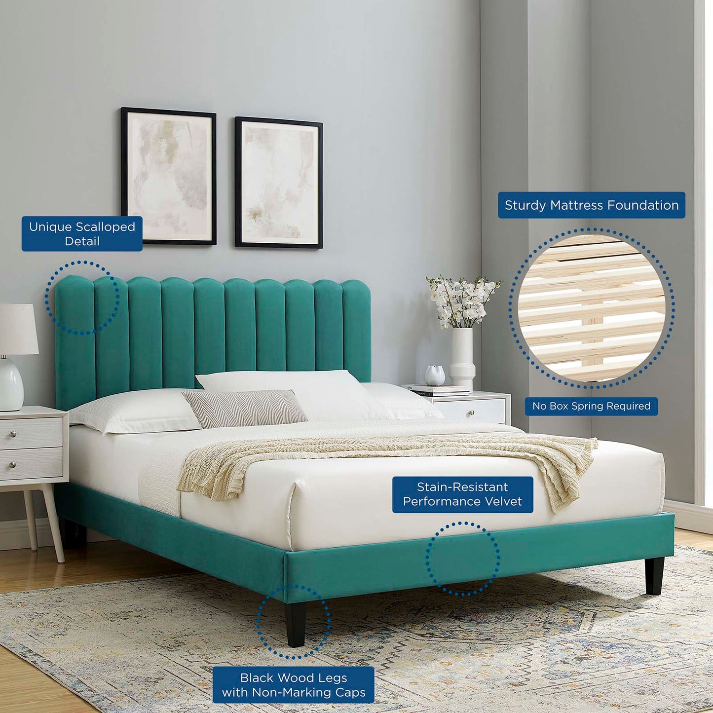 Reagan Twin Performance Velvet Platform Bed By Modway - MOD-6887 | Beds | Modishstore - 105