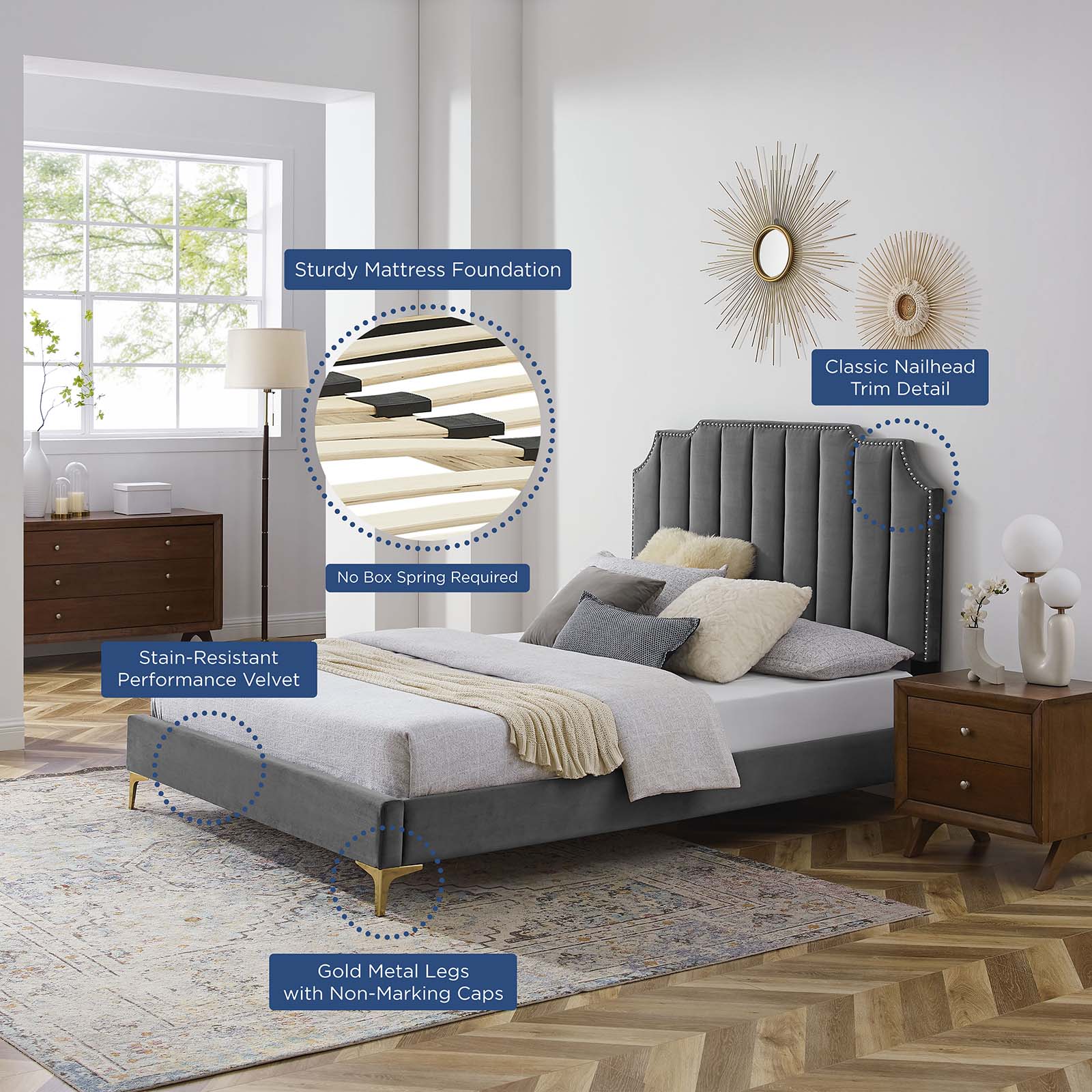 Colette Full Performance Velvet Platform Bed By Modway - MOD-6888 | Beds | Modishstore - 9