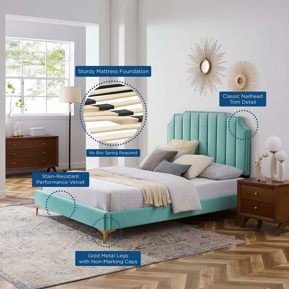 Colette Full Performance Velvet Platform Bed By Modway - MOD-6888 | Beds | Modishstore - 57
