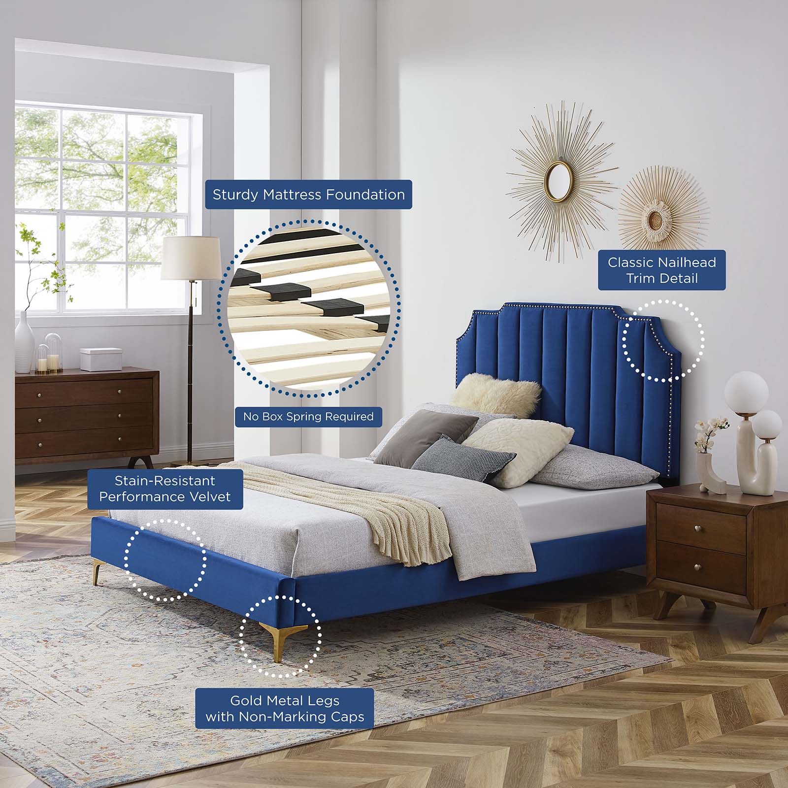 Colette Full Performance Velvet Platform Bed By Modway - MOD-6888 | Beds | Modishstore - 73