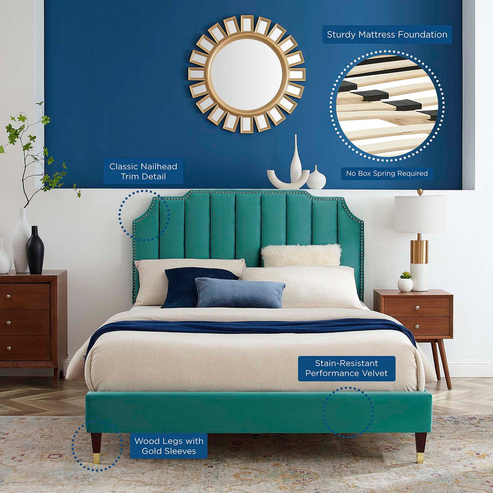 Colette Full Performance Velvet Platform Bed By Modway - MOD-6889 | Beds | Modishstore - 105