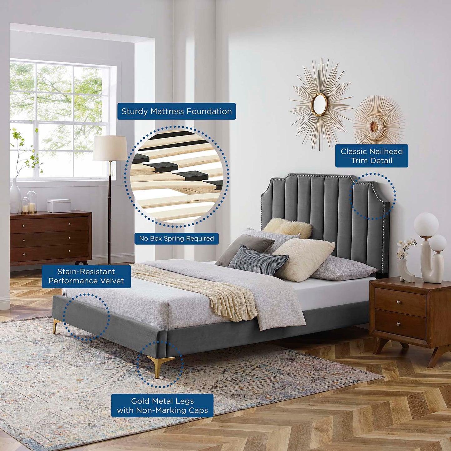 Colette King Performance Velvet Platform Bed By Modway - MOD-6894 | Beds | Modishstore - 9