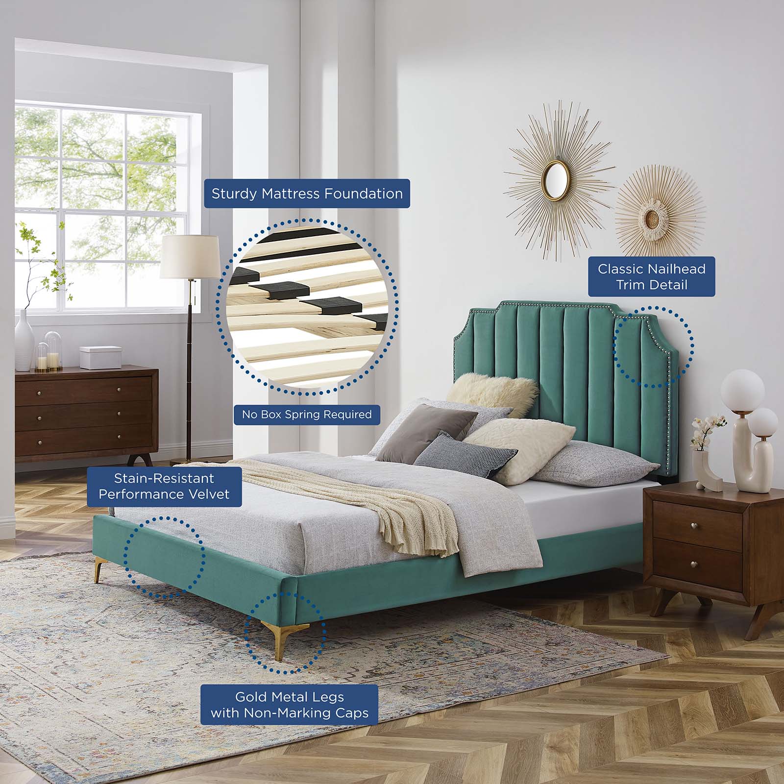 Colette King Performance Velvet Platform Bed By Modway - MOD-6894 | Beds | Modishstore - 105