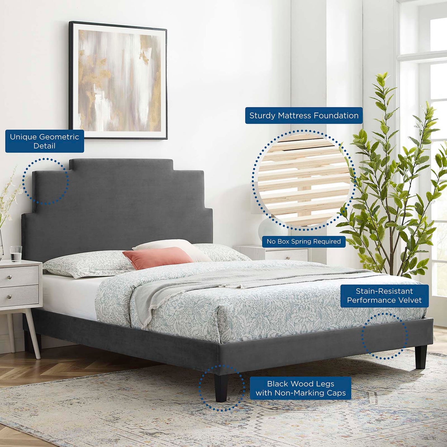 Lindsey Performance Velvet Twin Platform Bed By Modway - MOD-6897 | Beds | Modishstore - 3