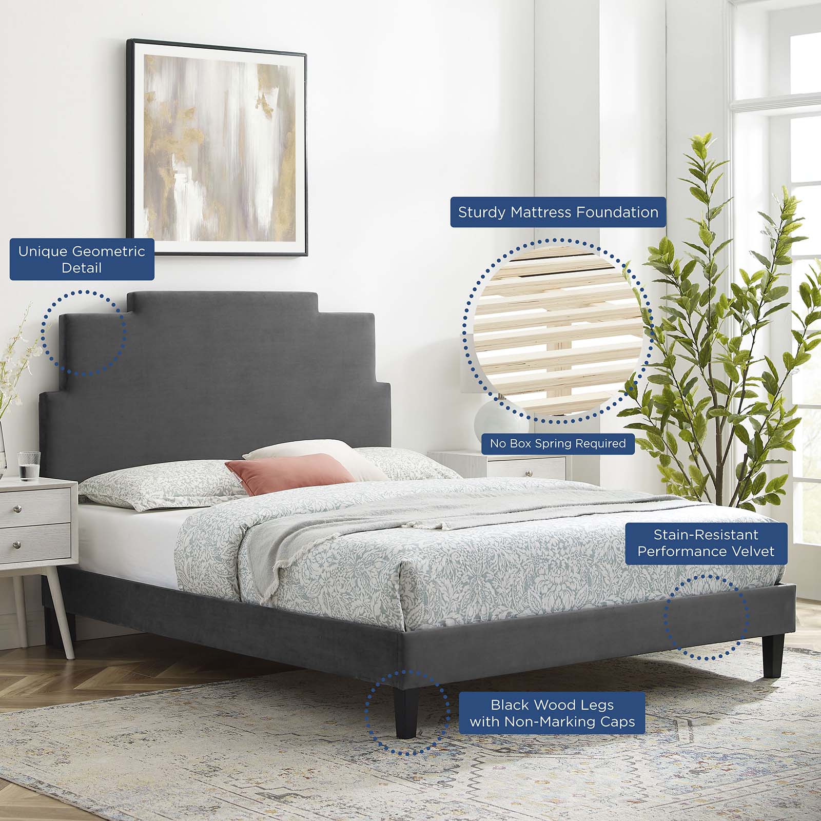 Lindsey Performance Velvet Twin Platform Bed By Modway - MOD-6897 | Beds | Modishstore - 3