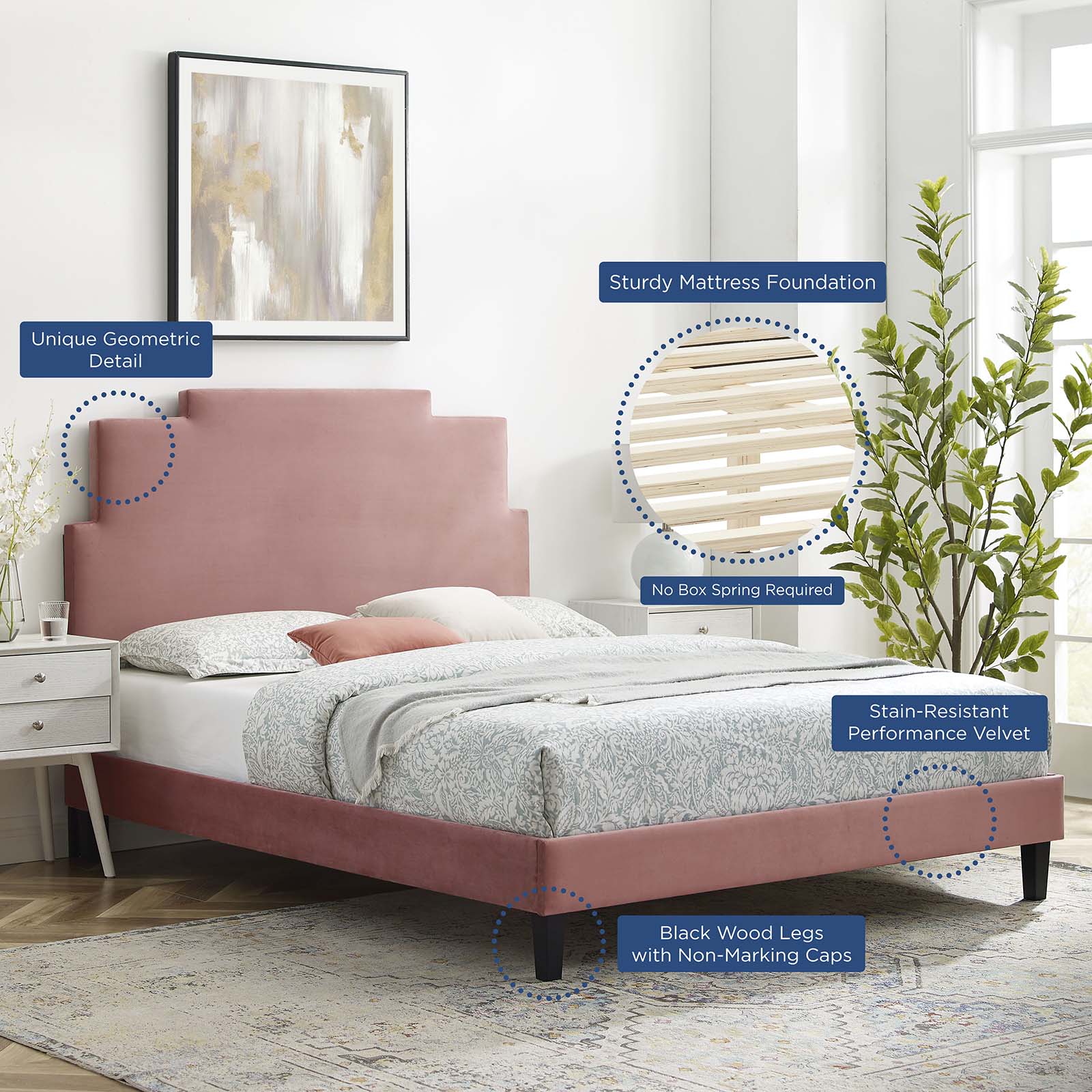 Lindsey Performance Velvet Twin Platform Bed By Modway - MOD-6897 | Beds | Modishstore - 13