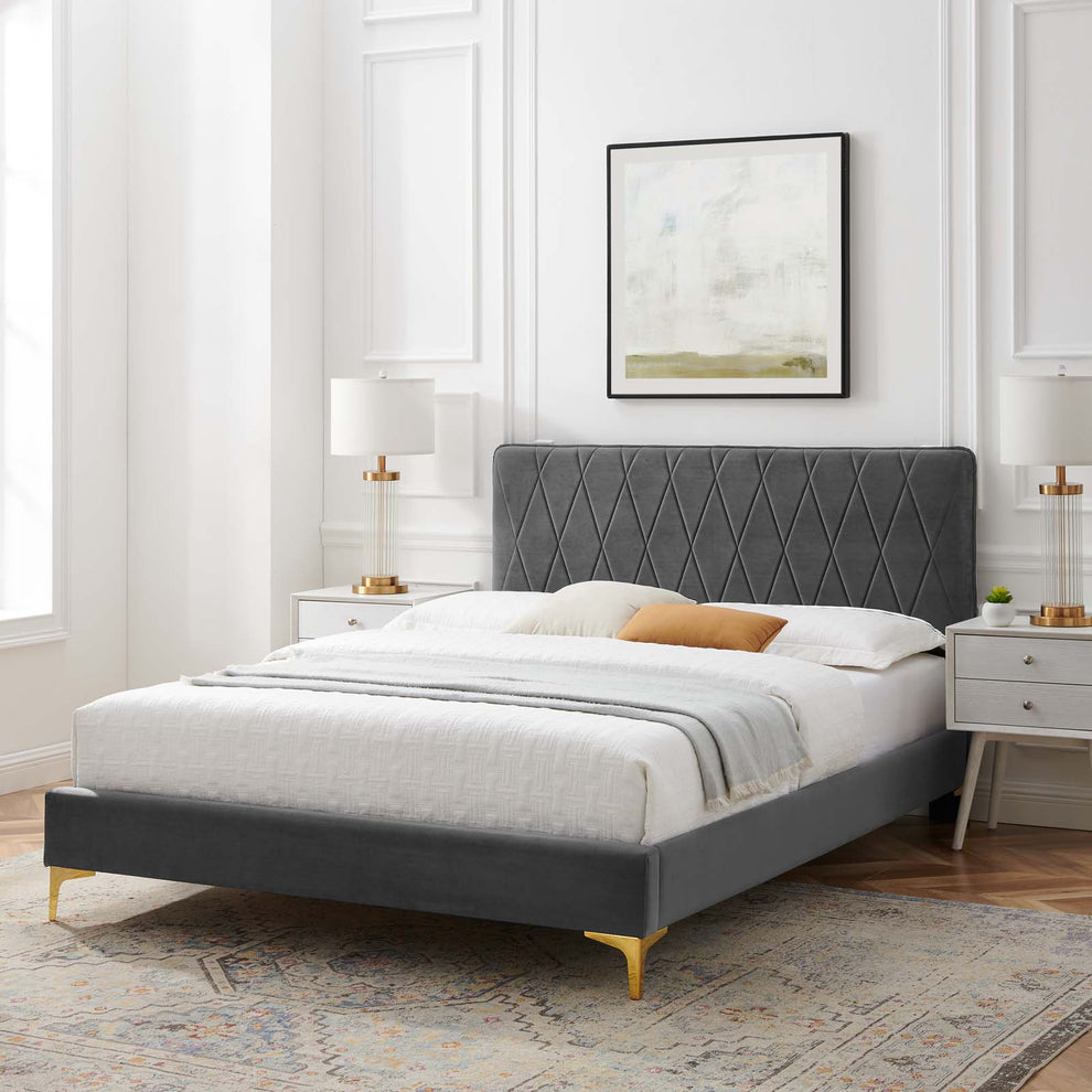 Modway Phillipa Performance Velvet Twin Platform Bed - MOD-6898 | Beds | Modishstore - 1
