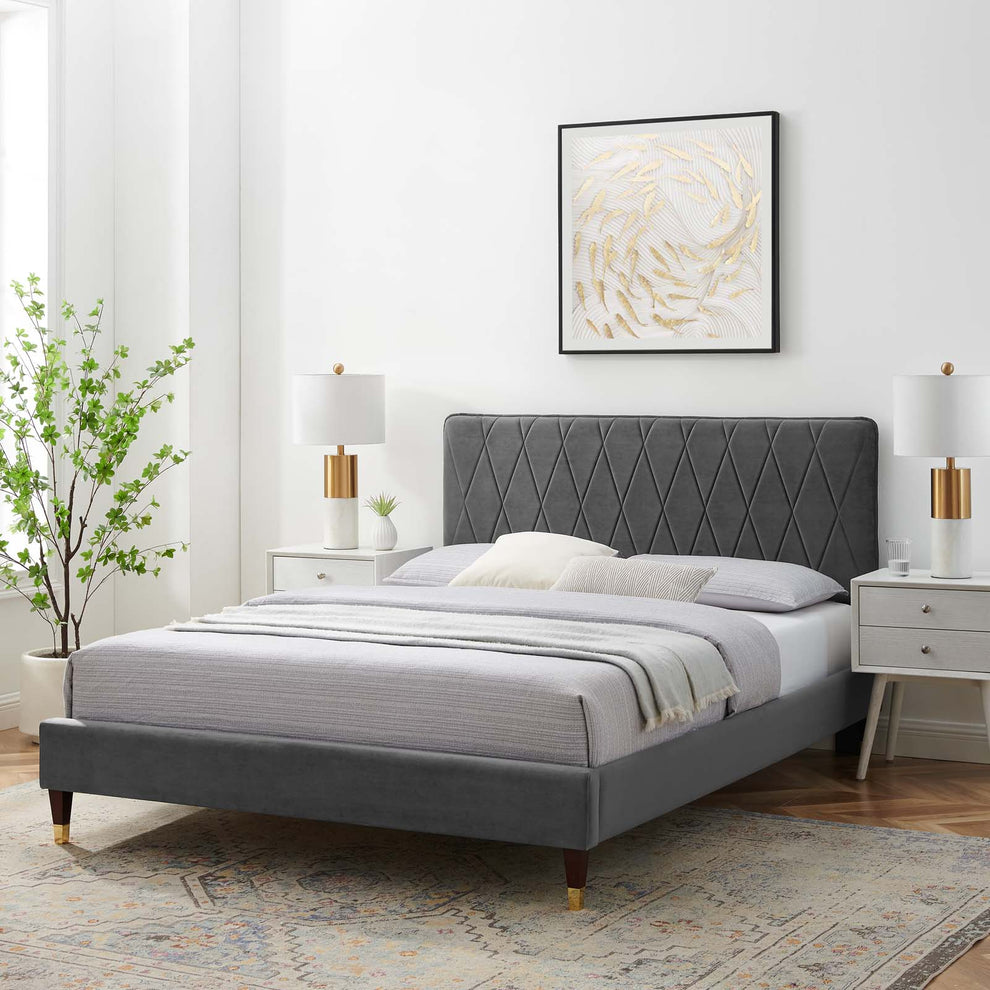 Modway Phillipa Performance Velvet Twin Platform Bed - MOD-6899 | Beds | Modishstore - 1