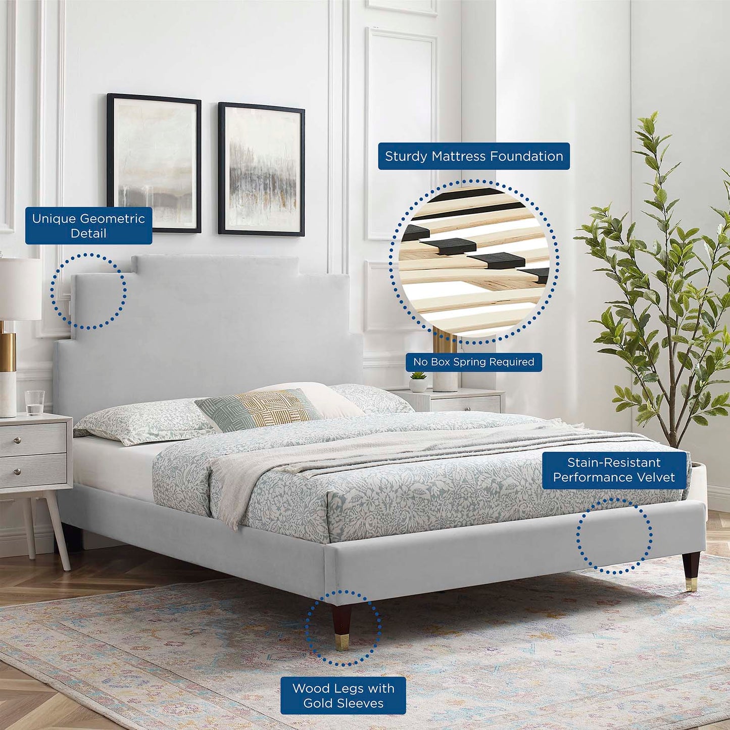 Lindsey Performance Velvet King Platform Bed By Modway - MOD-6926 | Beds | Modishstore - 24