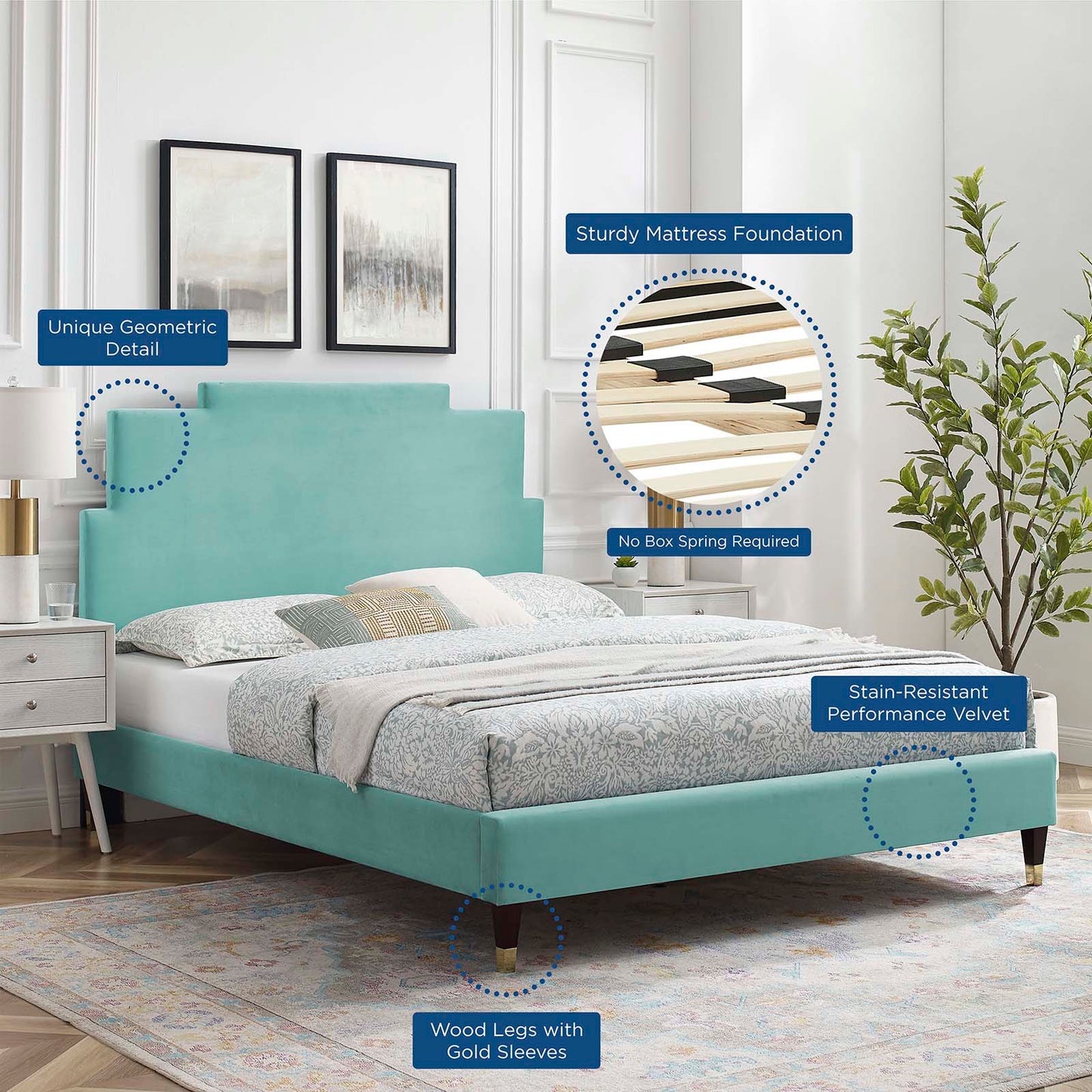 Lindsey Performance Velvet King Platform Bed By Modway - MOD-6926 | Beds | Modishstore - 38