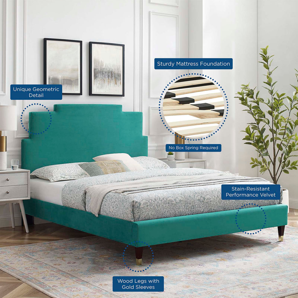 Lindsey Performance Velvet King Platform Bed By Modway - MOD-6926 | Beds | Modishstore - 57