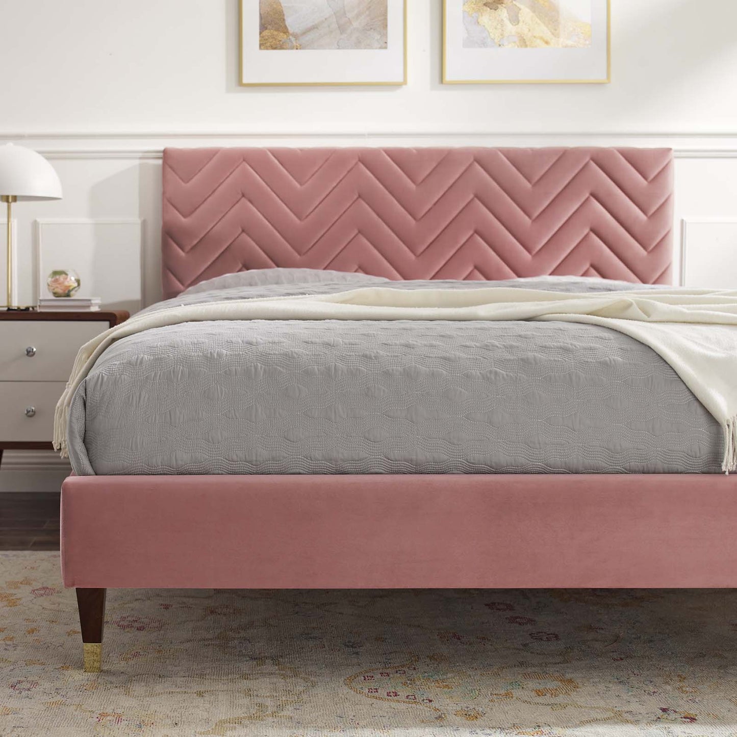 Leah Chevron Tufted Performance Velvet Queen Platform Bed By Modway - MOD-6969 | Beds | Modishstore - 15