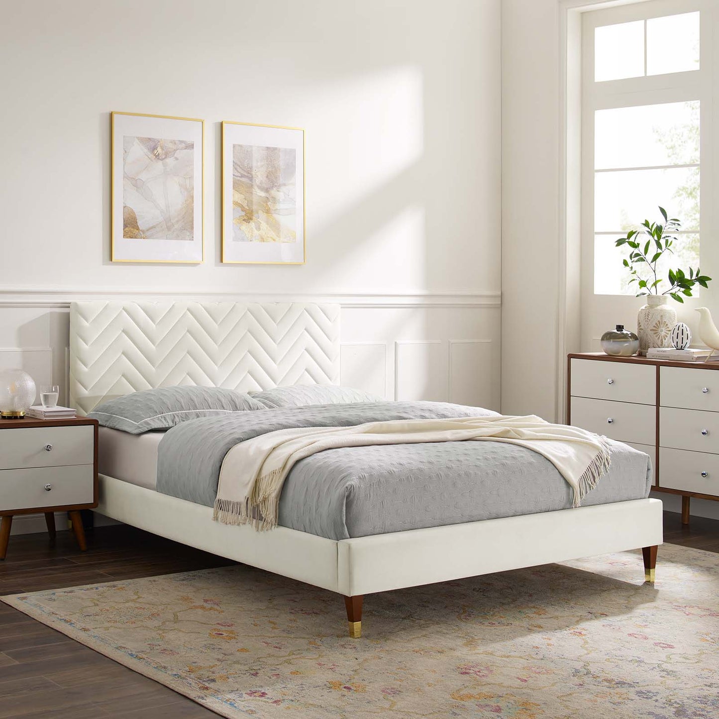 Leah Chevron Tufted Performance Velvet Queen Platform Bed By Modway - MOD-6969 | Beds | Modishstore - 32