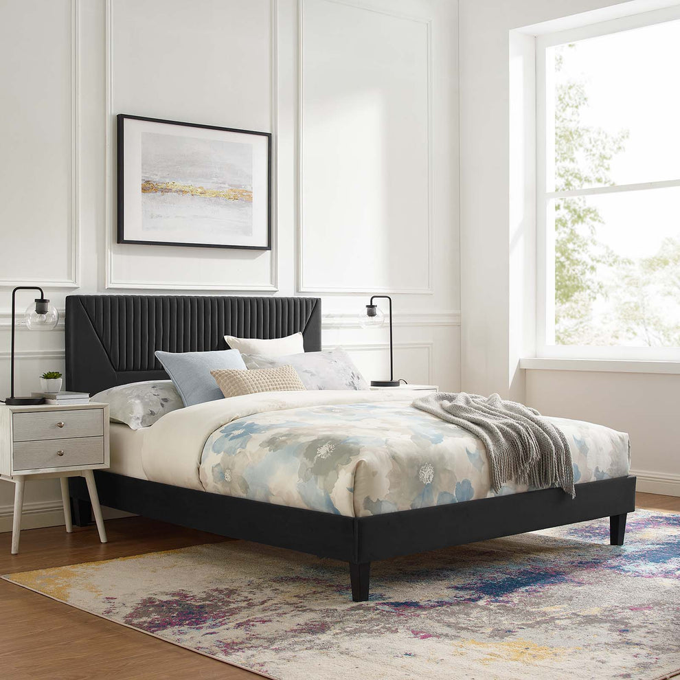 Yasmine Channel Tufted Performance Velvet Queen Platform Bed By Modway - MOD-6976 | Beds | Modishstore - 1