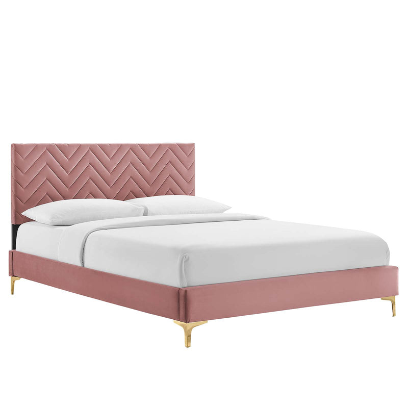 Leah Chevron Tufted Performance Velvet Queen Platform Bed By Modway - MOD-6977 | Beds | Modishstore - 9