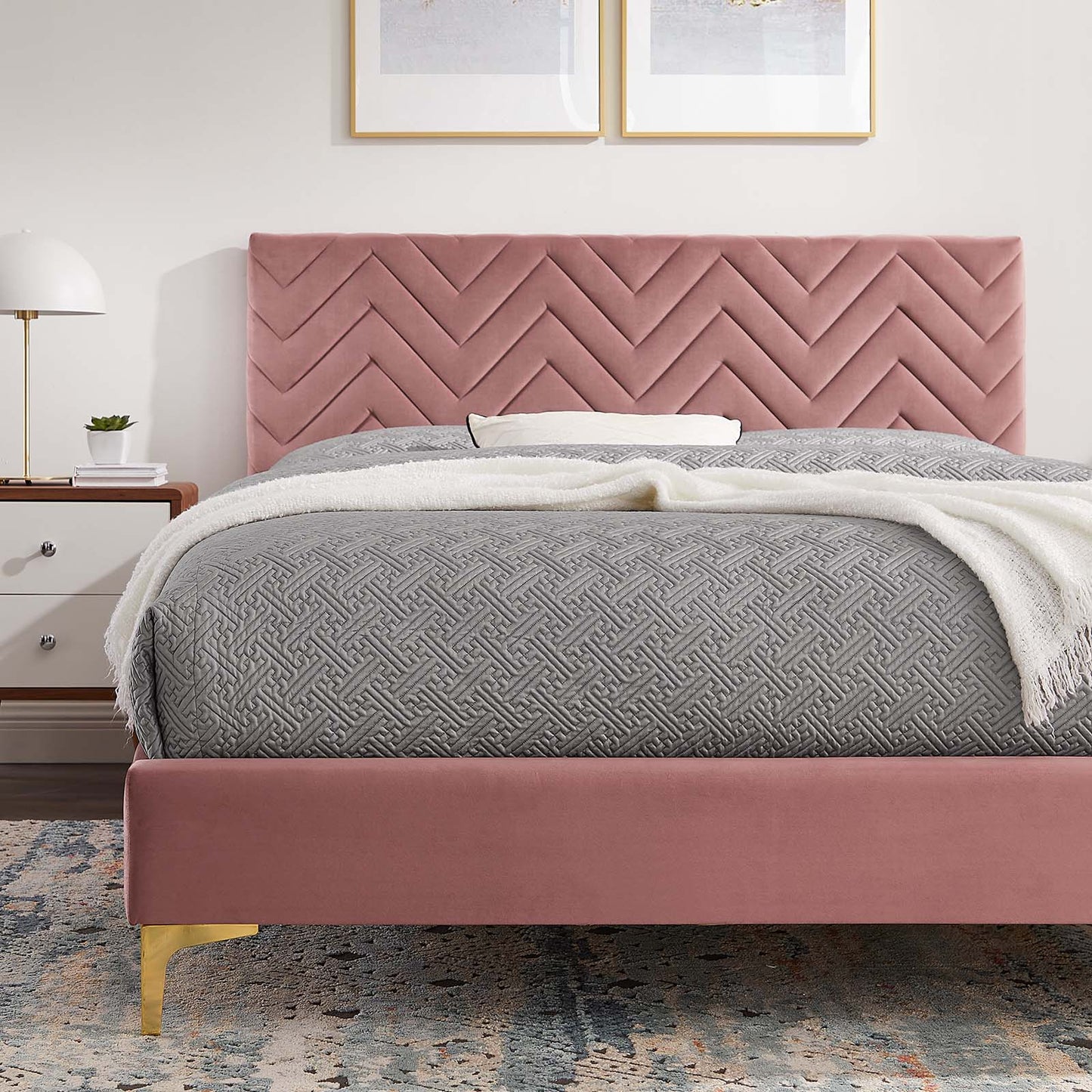 Leah Chevron Tufted Performance Velvet Queen Platform Bed By Modway - MOD-6977 | Beds | Modishstore - 15